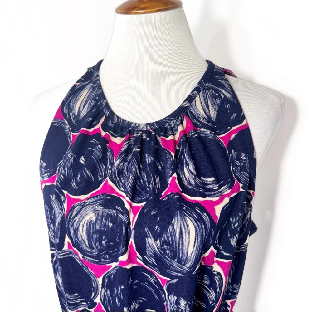 SOLD-Tory Burch Floral Print Belted Blue Pink Knee Length Sleeveless Dress - Picture 3 of 10